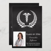 Invitation Caducée médical de laurier (Devant / Derrière)