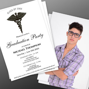 Invitation Caducée noir noble de graduation médicale   Photo