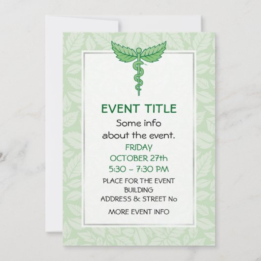 Invitation Caduceus avec arrière - plan feuille (Dos)