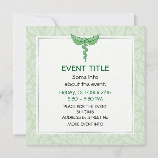 Invitation Caduceus avec arrière - plan feuille (Dos)