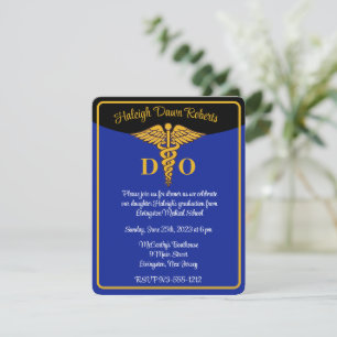 Invitation Caduceus Bleu/Or/Noir Diplôme Médicale de l'école