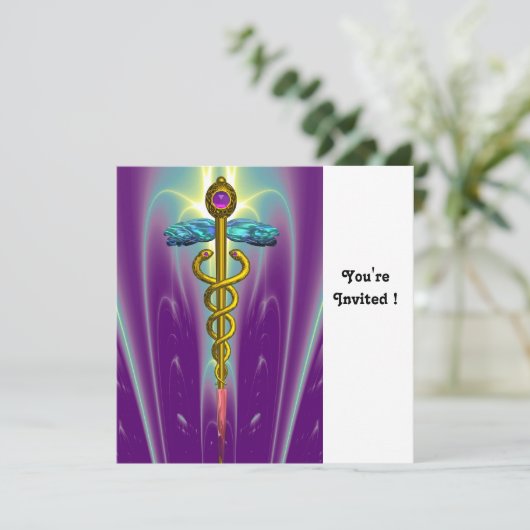 Invitation CADUCEUS bleu violet violet mauve améthyste blanc (Debout devant)