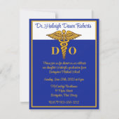 Invitation Caduceus Blue & Gold Médicale School Graduation (Devant)