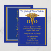 Invitation Caduceus Blue & Gold Médicale School Graduation (Devant / Derrière)