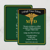 Invitation Caduceus Green & Black Médicale School Graduation (Devant / Derrière)