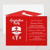 Invitation Caduceus moderne rouge et blanc Infirmière fête de (Devant / Derrière)