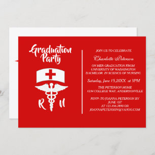 Invitation Caduceus moderne rouge et blanc Infirmière fête de