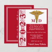 Invitation Caduceus Red & White Médicale School Graduation (Devant / Derrière)