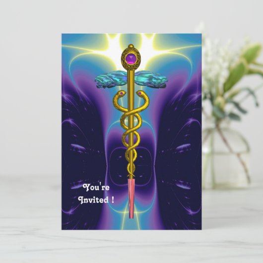 Invitation CADUCUS, or bleu vif, améthyste violet (Debout devant)
