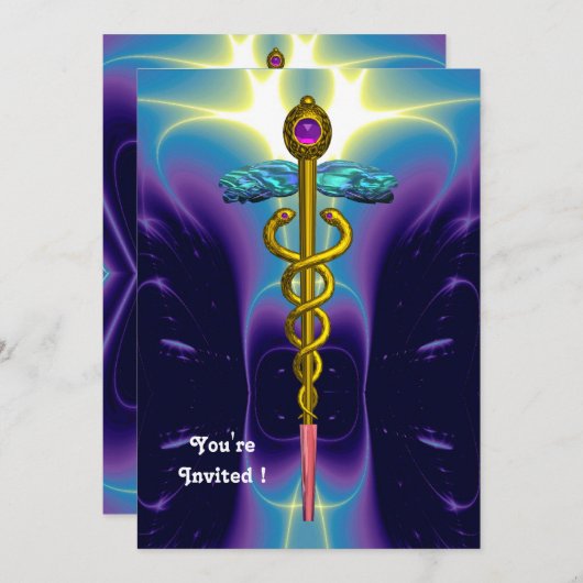 Invitation CADUCUS, or bleu vif, améthyste violet (Devant / Derrière)