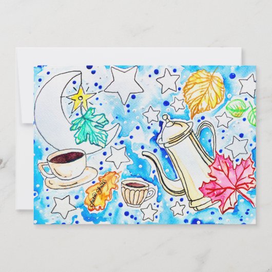 Invitation Café avec l'art des feuilles d'automne (Devant)