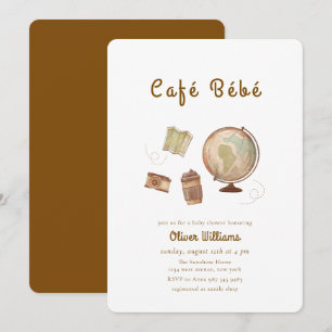 Invitation Café Bébé Aventure Globe Café Baby shower
