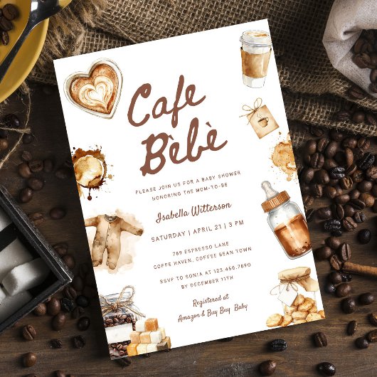 Invitation Cafe Bebe Baby Is Brewing Coffee Brown Baby Shower