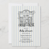 Invitation Café Bebe Baby shower Blue Stripes (Devant)