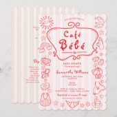Invitation Café Bébé Baby shower français moderne rose rouge  (Devant / Derrière)