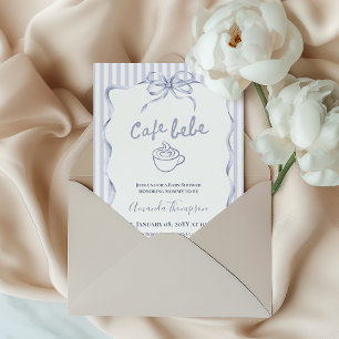 Invitation Café Bebe Boy Bow Bleu Vintage Baby Shower