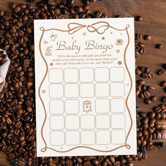 Invitation Café Bébé brasse Baby shower Bingo Game Card