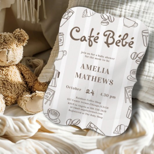 Invitation Café Bébé Brun Rayure Baby Shower