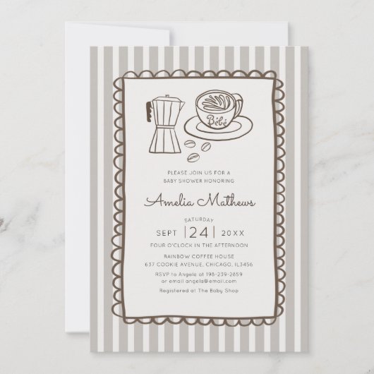 Invitation Café Bébé Caprice Rayures Baby Shower (Devant)
