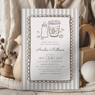 Invitation Café Bébé Caprice Rayures Baby Shower