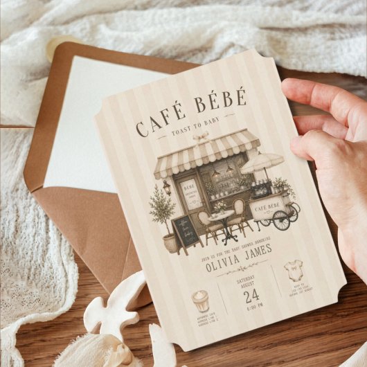 Invitation Cafe bebe fête de bébé mixte marron