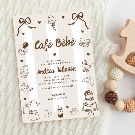Invitation Café Bébé French Hand Drawn Coffee Baby Shower