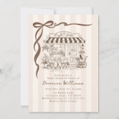 Invitation Cafe Bebe Gender Neutral Brown Bow Baby Shower (Devant)
