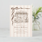 Invitation Cafe Bebe Gender Neutral Brown Bow Baby Shower (Debout devant)