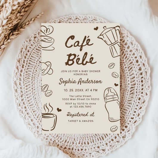 Invitation Cafe Bebe Hand Drawn Coffee Baby Shower