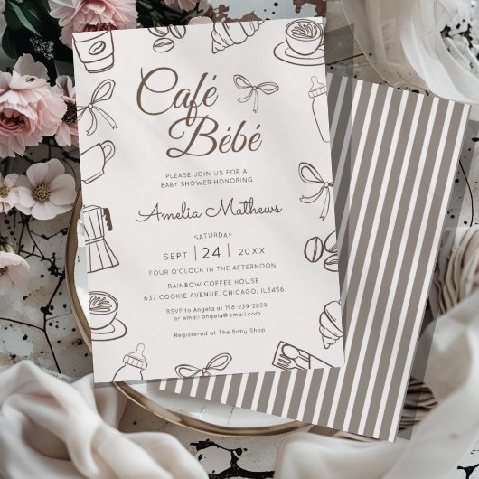 Invitation Cafe Bebe Marron Arc Baby Shower 