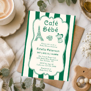 Invitation Café Bébé Paris Salon de Thé Mignon Bébé Vert Brun