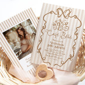 Invitation Café Bébé Rayures Marron Fête de Bébé Mixte