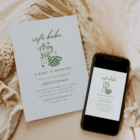 Invitation Cafe Bebe Shower | Bébé vert et bleu en route