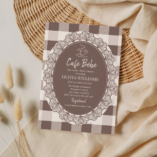 Invitation Cafe Bebe Taupe Rustique Cadre en Dentelle