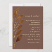 Invitation Café Brown et feuille d'or | Mariage moderne (Devant)