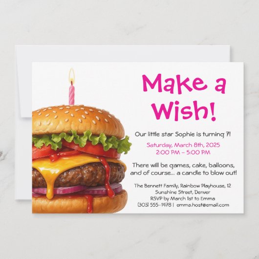 Invitation Café de la fête du hamburger | Anniversaire enfant (Devant)