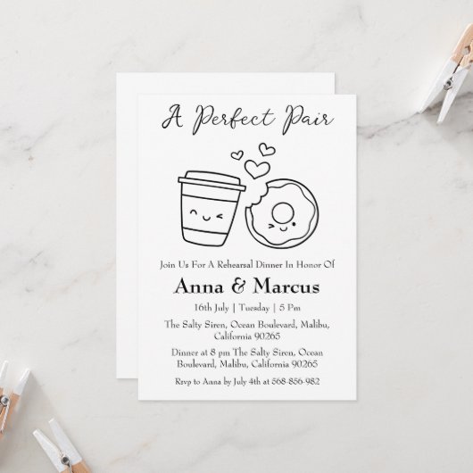 Invitation Café & Donut un dîner marié parfait en couple (Devant/Arrière en situation)