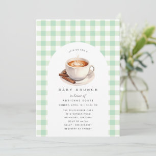 Invitation Café En vichy vert Brunch Baby shower neutre