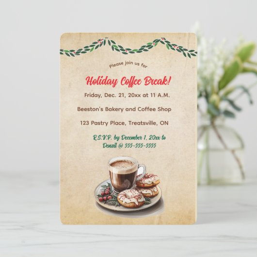 Invitation Café et Donuts modifiables (Debout devant)