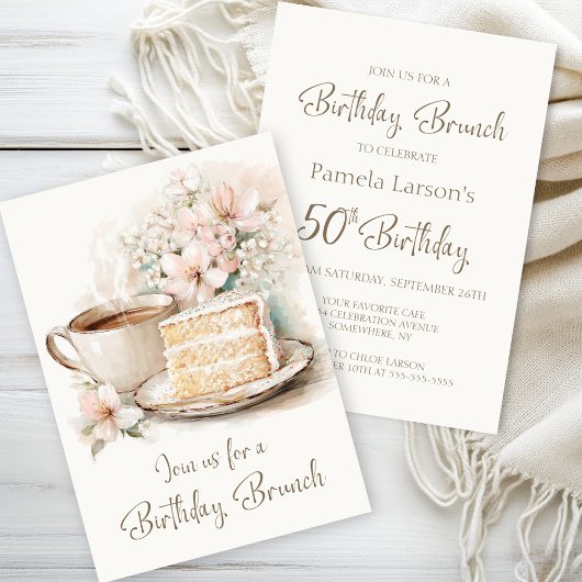 Invitation Café et gâteau 50e anniversaire Brunch