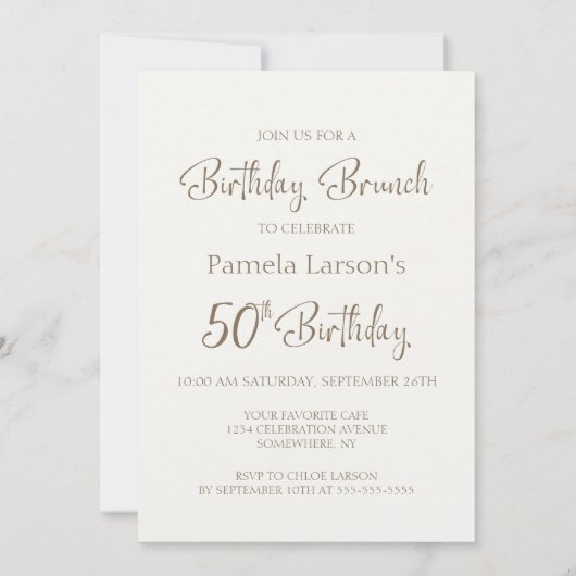 Invitation Café et gâteau 50e anniversaire Brunch (Dos)