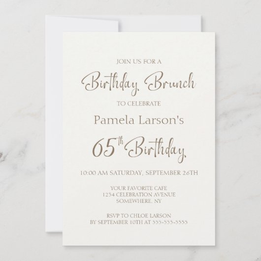 Invitation Café et gâteau 65e anniversaire Brunch (Dos)
