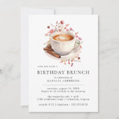 Invitation Café floral | Jolie fille rose Anniversaire Brunch (Devant)