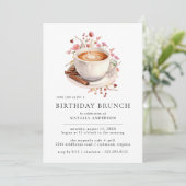 Invitation Café floral | Jolie fille rose Anniversaire Brunch (Debout devant)