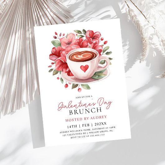 Invitation Café floral moderne Valentines Galentines Brunch