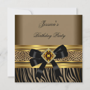 Invitation Café Gold Black Leopard Zebra Anniversaire
