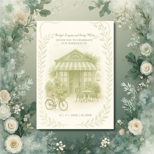 Invitation café mariage extérieur vert romantique