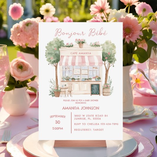Invitation Café parisien Baby shower après-midi