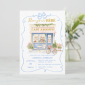 Invitation Café parisien Baby shower Blue Coquette (Debout devant)