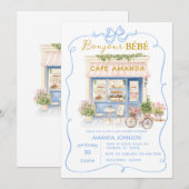 Invitation Café parisien Baby shower Blue Coquette (Devant / Derrière)